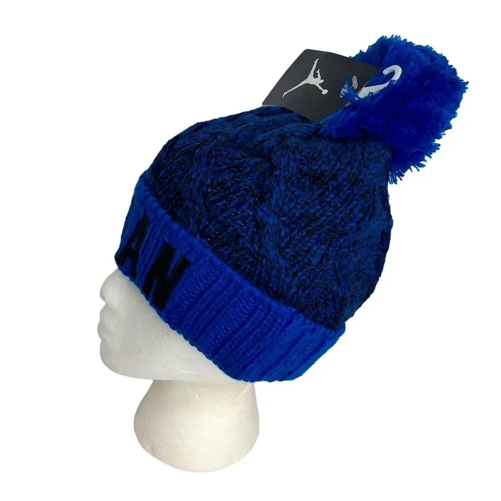 Nike Jordan Youth Boys Blue Knit Pom Beanie Hat Jumpman Logo One Size New